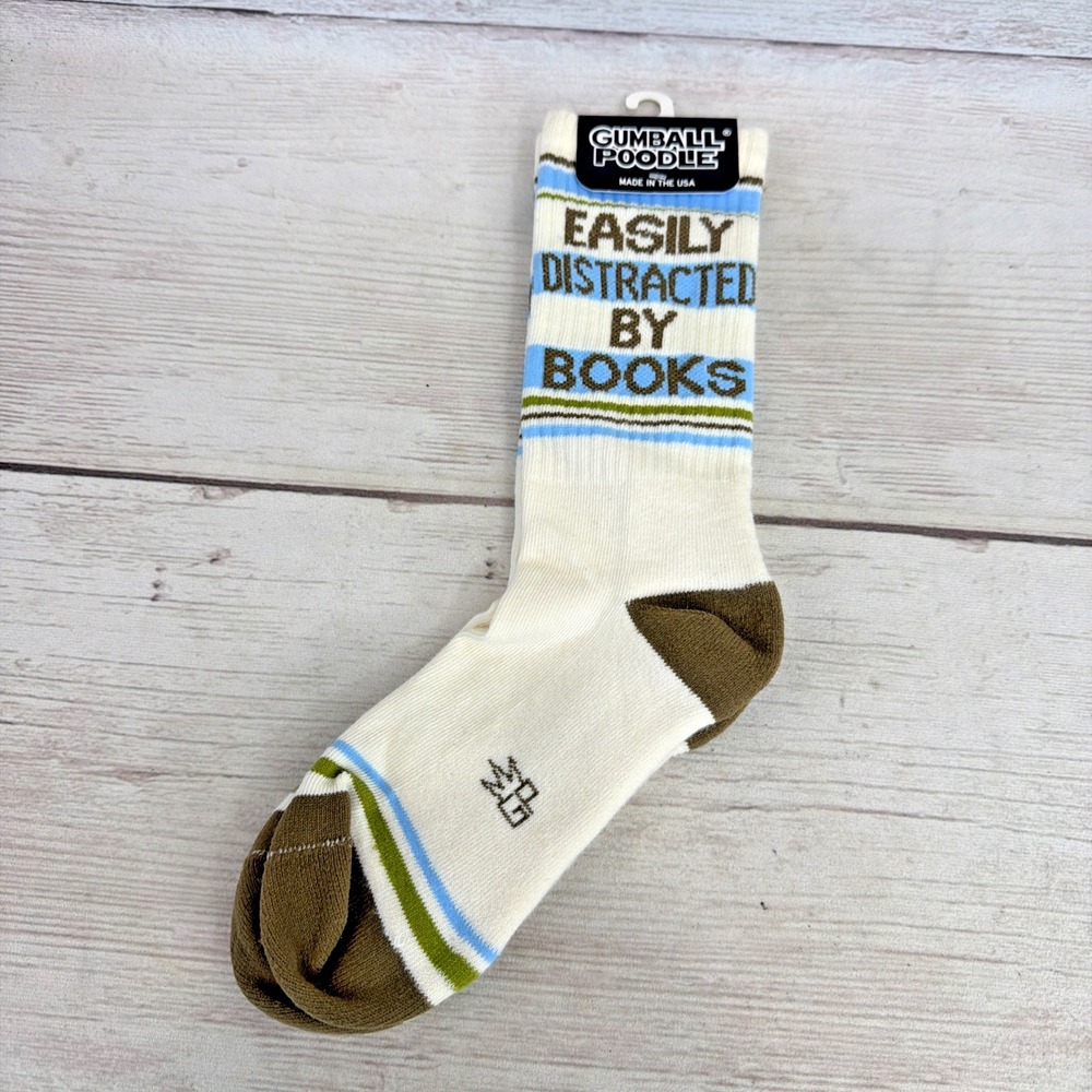 EASILY DISTRACTED BY BOOKS Socks by Gumball Poodle Ribbed Gym Crew Socks New